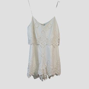 Gray Saks Fifth Avenue Size Med White Eyelet Crochet Lace Spaghetti Strap Romper